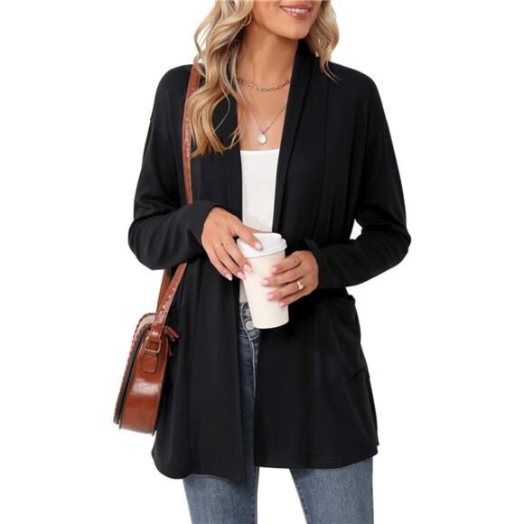 Women's Long Sleeve Open Front Cardigan Casual Loose Lightweight Cardigans - Picture 1 of 7